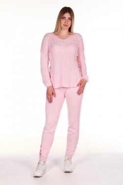 Костюмы-107-Костюм женский кофта брюки розовый - фото 1