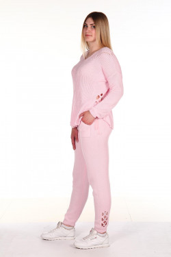 Костюмы-107-Костюм женский кофта брюки розовый - фото 2