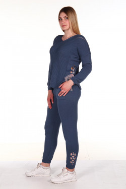 Костюмы-107-Костюм женский кофта брюки синий - фото 2
