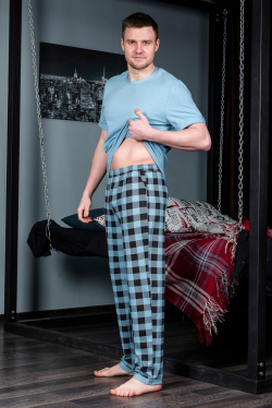 Пижама-108-Пижама мужская (футболка+брюки)  Голубой - фото 2