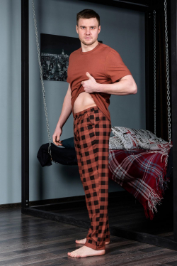Пижама-108-Пижама мужская (футболка+брюки)  Коричневый - фото 2