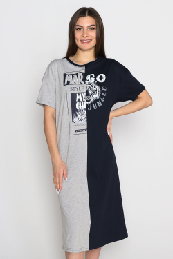 Платье-120-"Go" , серый меланж/темно-синий - фото 2