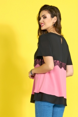 Блуза-27-3425 розовый+черный - фото 2