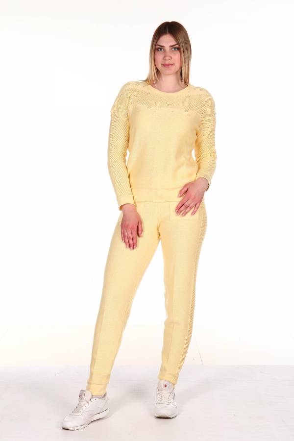 Костюмы-107-Костюм женский кофта брюки желтый - фото 1