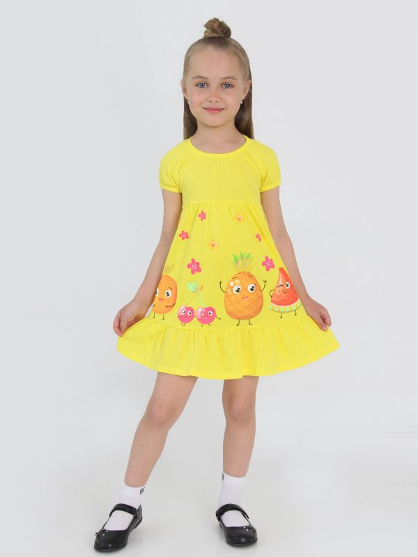 Платье-108-"Фрукты-1" с шелкографией  Лимонный - фото 1