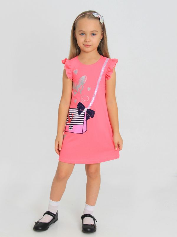 Платье-108-"Сесси-2" с шелкографией  Кораллово-розовый - фото 1