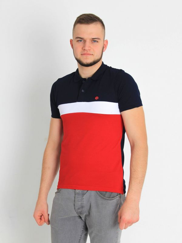 Футболки-108-Рубашка-поло комбинированная Красный - фото 1