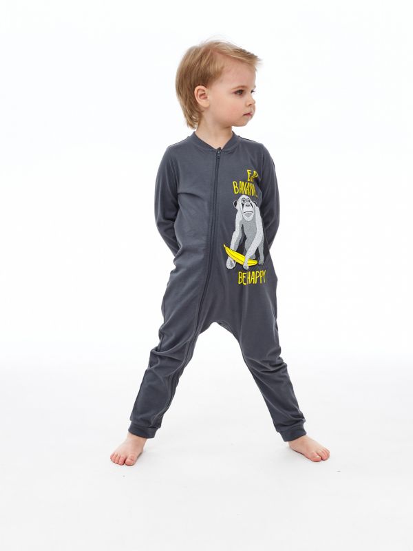 Пижама-108-Пижама детская  для мальчика(комбинезон)  Тёмно-серый - фото 1
