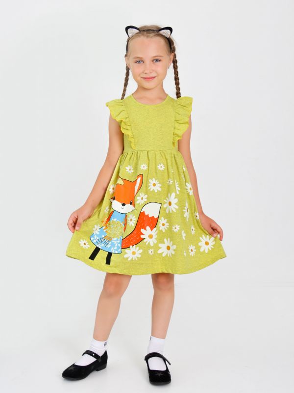Платье-108-"Полевые цветы-4" с шелкографией Лимонный - фото 1