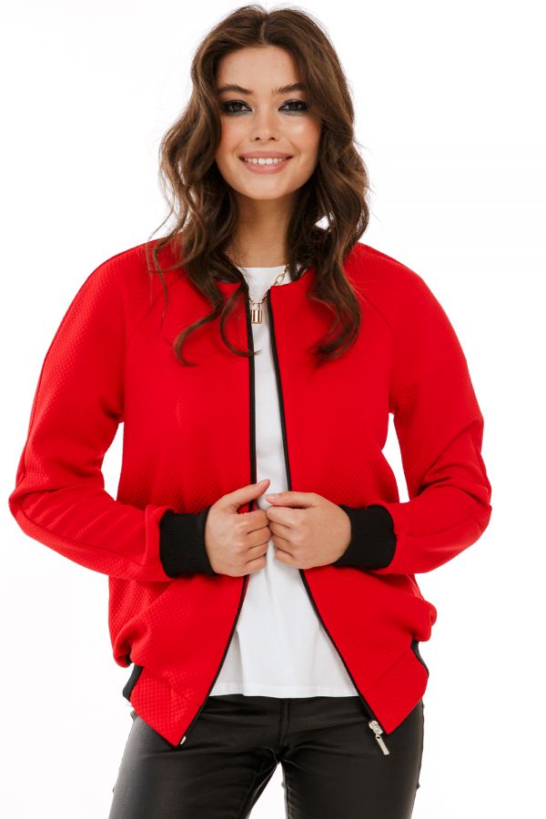 Куртка-126-Бомбер на молнии из трикотажа (ярко красный) Б2255 - фото 1